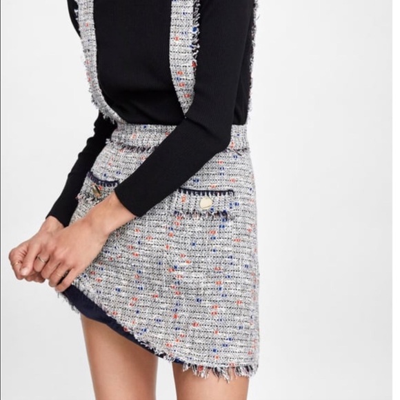 NWT Zara Tweed Mini Skirt with Suspenders - Picture 5 of 12